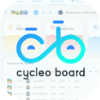Logo de Cycléo Board et aperçu de la plateforme de suivi de nos seniors. On peut distinguer les courbes de distance, temps etc...